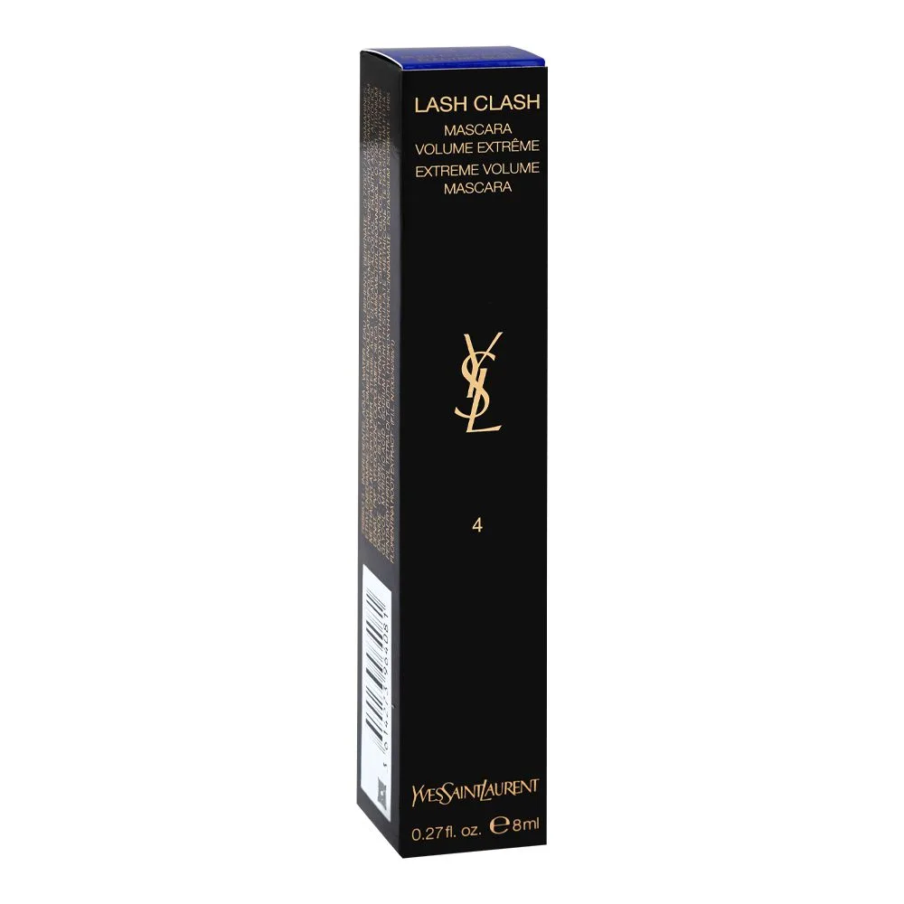 Side view of yves saint laurent lash clash extreme volume mascara, 4 electric blue, 8ml