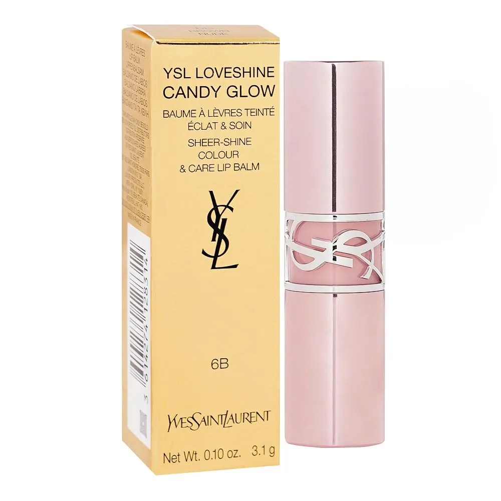 Side view of yves saint laurent love shine candy glow lip balm, 3.1g, 6b brown nude