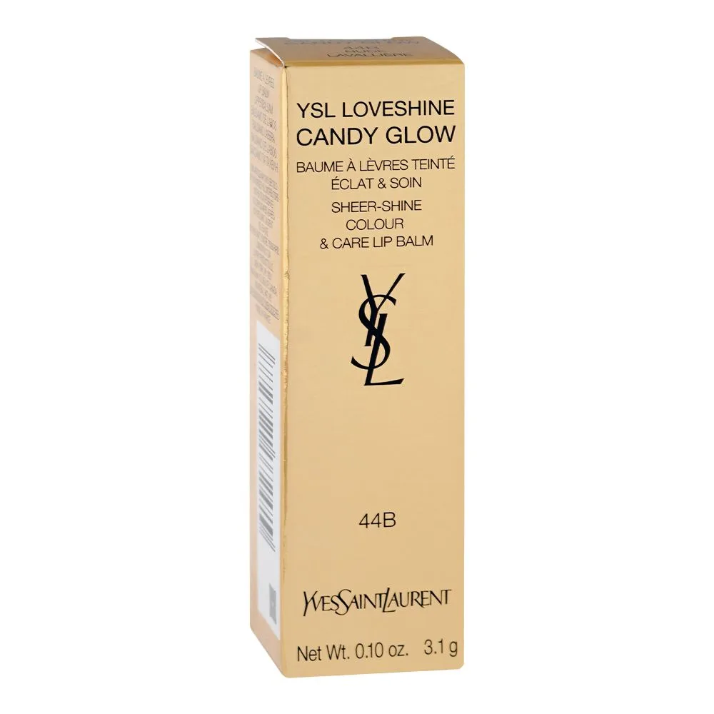 Side view of yves saint laurent love shine candy glow sheer shine color & care lip balm, 44b nude lavalliere, 3.1g