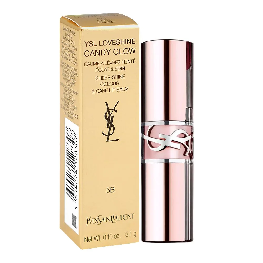 Side view of yves saint laurent love shine candy glow sheer-shine colour & care lip balm, 5b nude crush, 3.1g