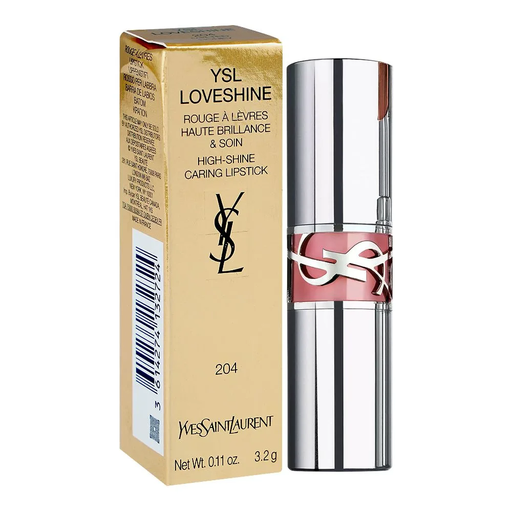 Side view of yves saint laurent love shine high-shine caring lipstick, 204 melted honey, 3.2g